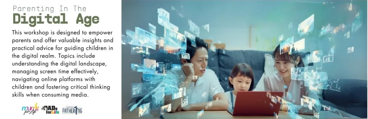 Two adults guiding a young child in front of a laptop.