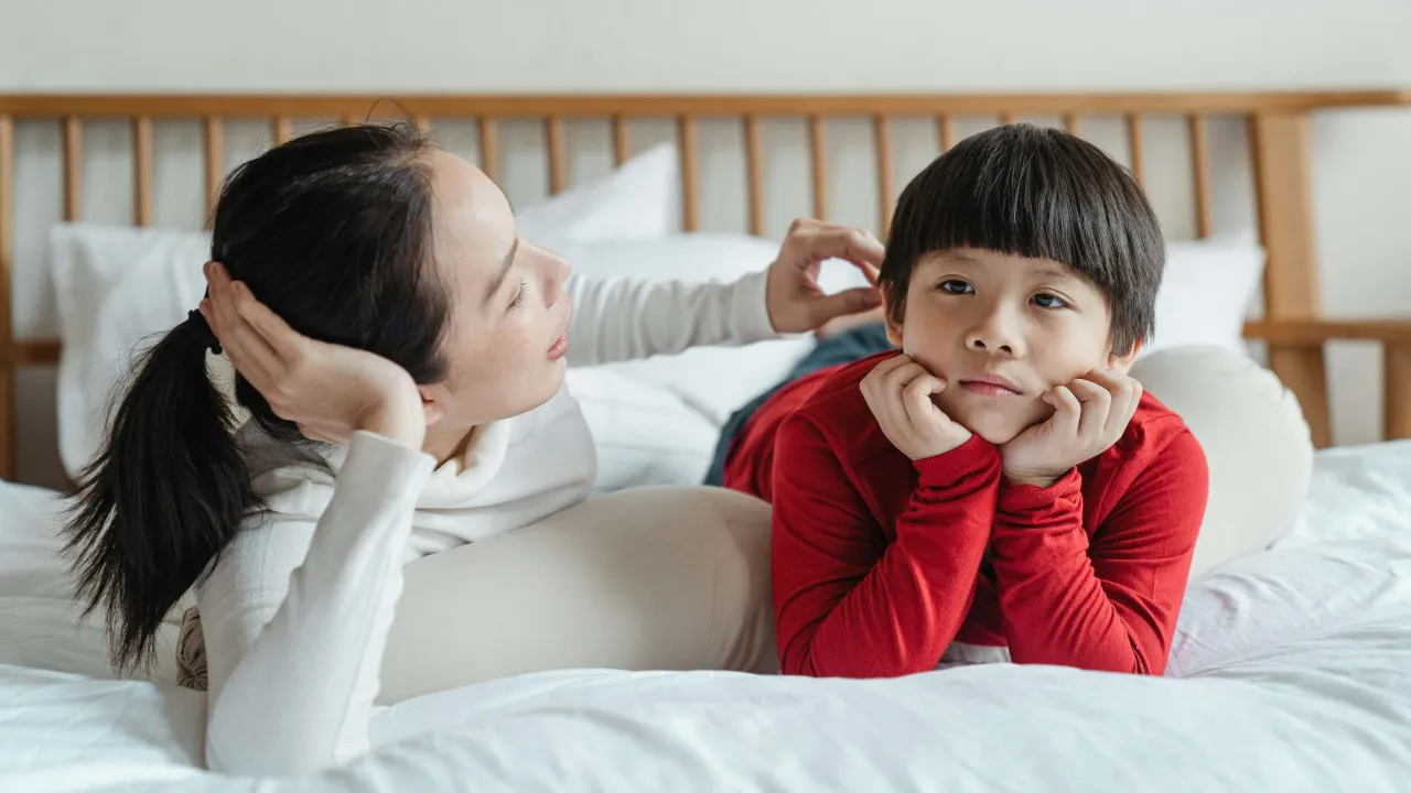 A mum talking to her child