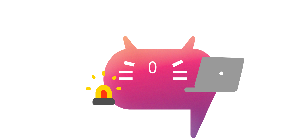 Bitty holding a laptop in alert