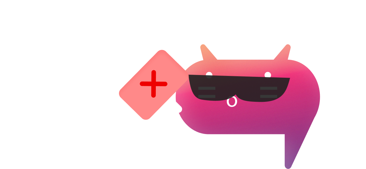 Bitty holding a red card with an 'X' icon