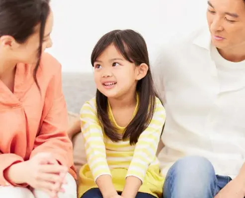 A family discussing about online safety.