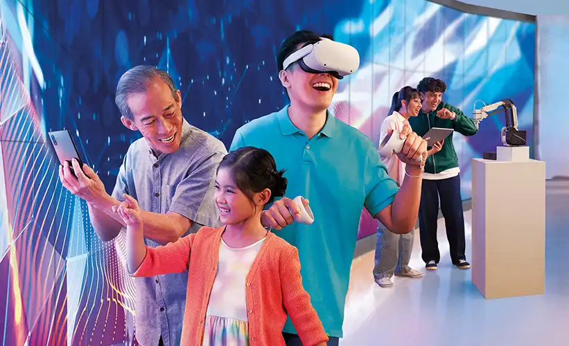 Family and youths enjoying interactive experiences at digital for life festival
